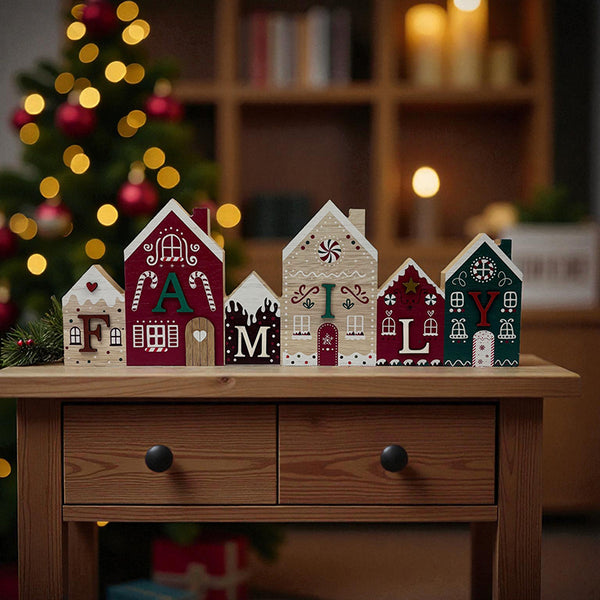 Christmas Family Sign | Wooden Gingerbread Houses
