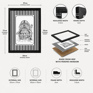 Framed 50x70cm Striped Wall Art | Cafe Front