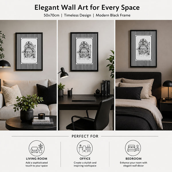 Framed 50x70cm Striped Wall Art | Cafe Front