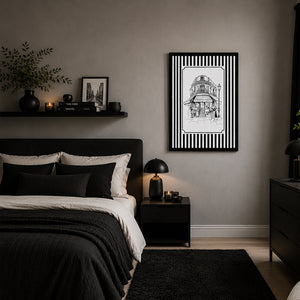 Framed 50x70cm Striped Wall Art | Cafe Front