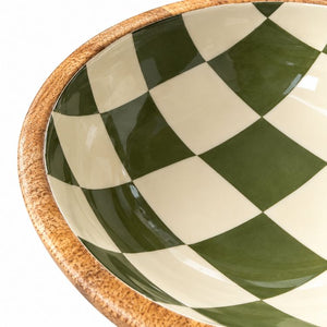 Geo Enamel Mango Wood Bowl 17.5cm | Choice of 3 colours