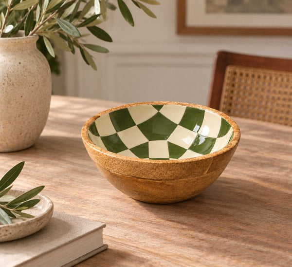 Geo Enamel Mango Wood Bowl 17.5cm | Choice of 3 colours