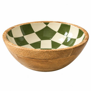 Geo Enamel Mango Wood Bowl 17.5cm | Choice of 3 colours