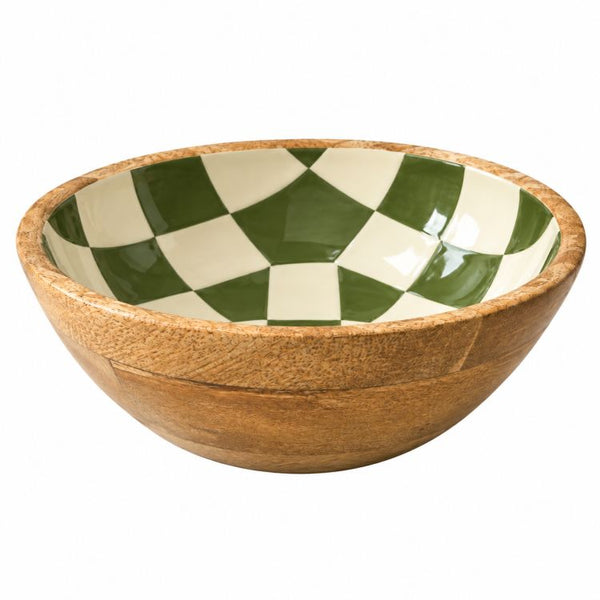 Geo Enamel Mango Wood Bowl 17.5cm | Choice of 3 colours