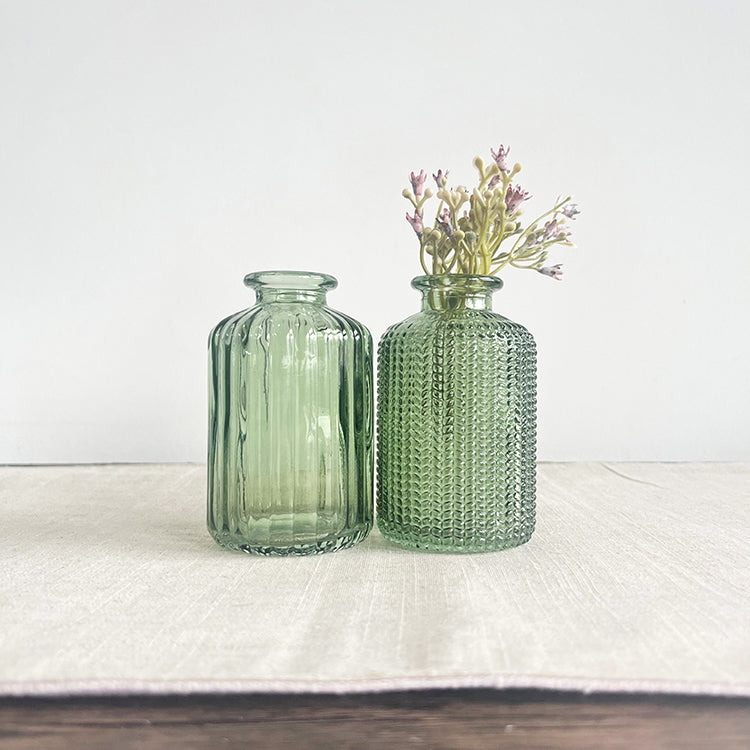 Green Glass Bud Vases | Set of 2