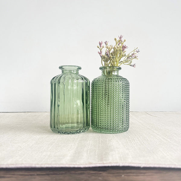 Green Glass Bud Vases | Set of 2