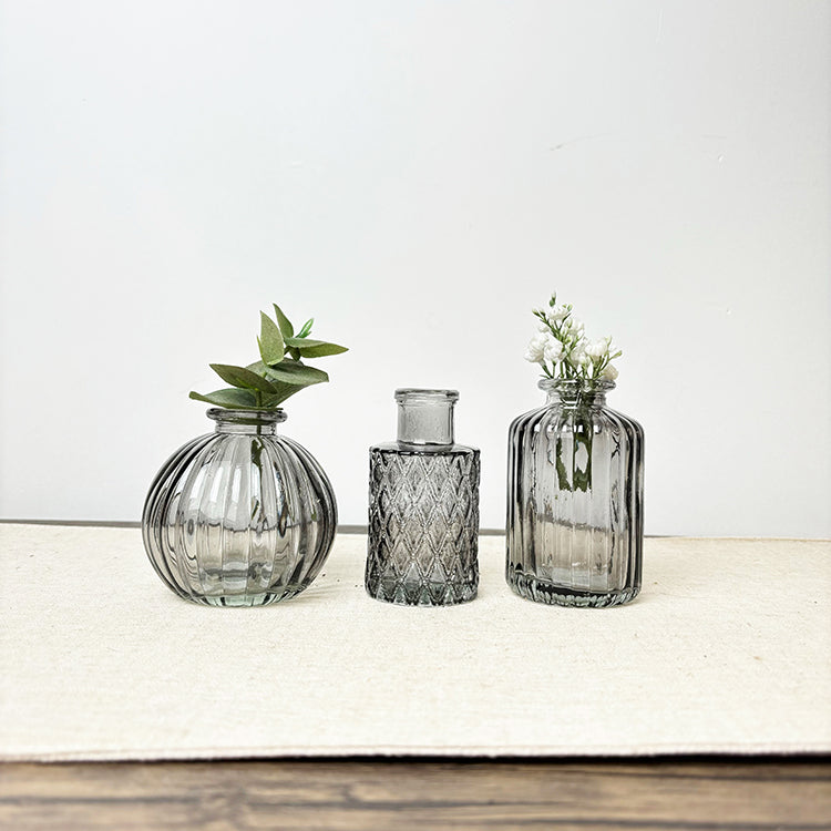 Grey Glass Bud Vases | Set of 3