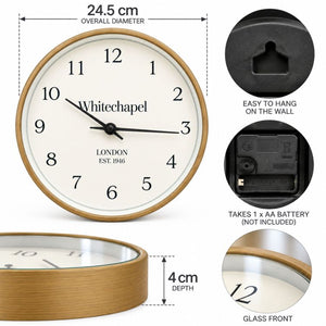 25cms Wall Clock | Light Wood Effect