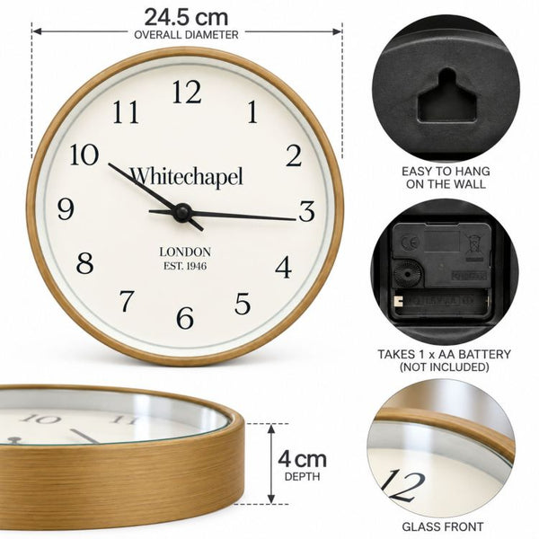25cms Wall Clock | Light Wood Effect
