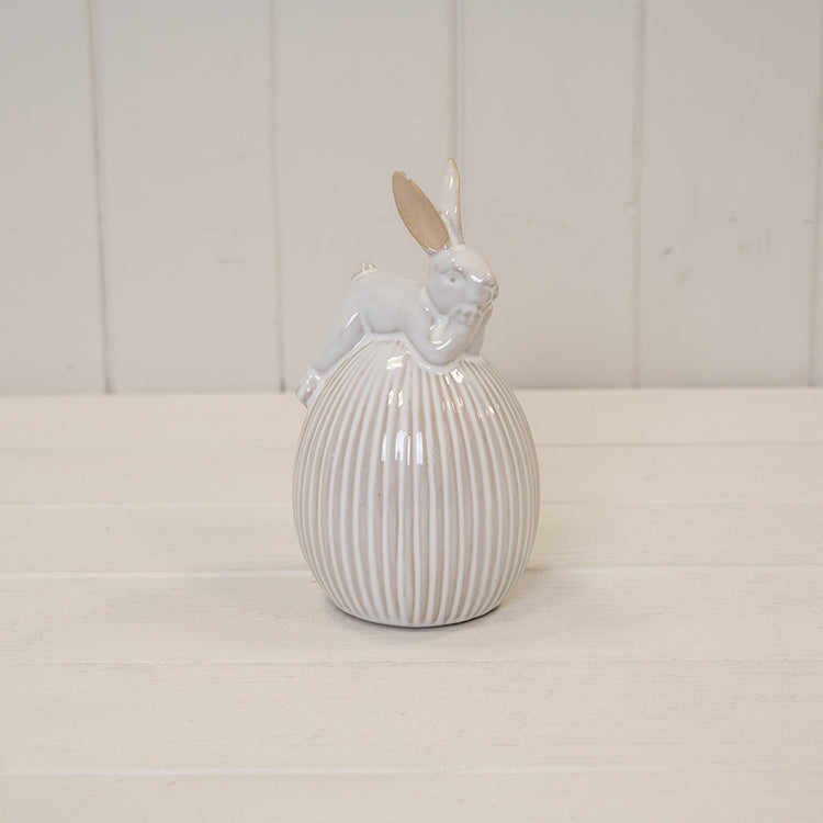 Ceramic Ribbed Egg With Bunny | Minimalist Easter Decor