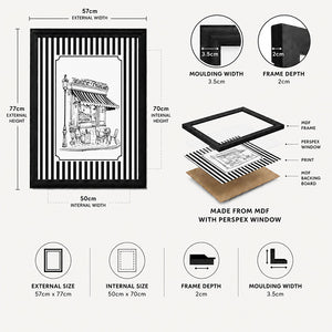 Framed 50x70cm Striped Wall Art | Cafe