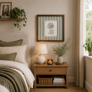 Framed 50x50cm Striped Wall Art | Single Flower