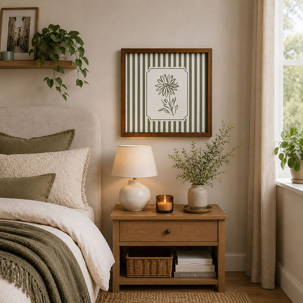 Framed 50x50cm Striped Wall Art | Single Flower
