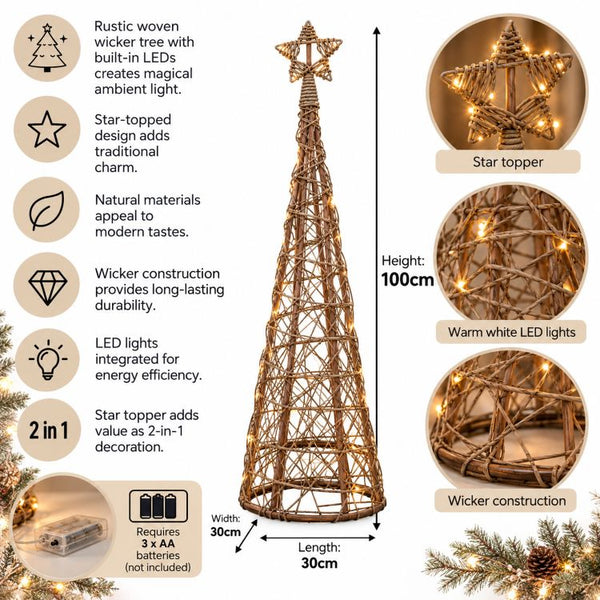 LED Wicker Christmas Tree With Star | Small Or Large