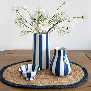 Stripe Candle Holder | Blue and White