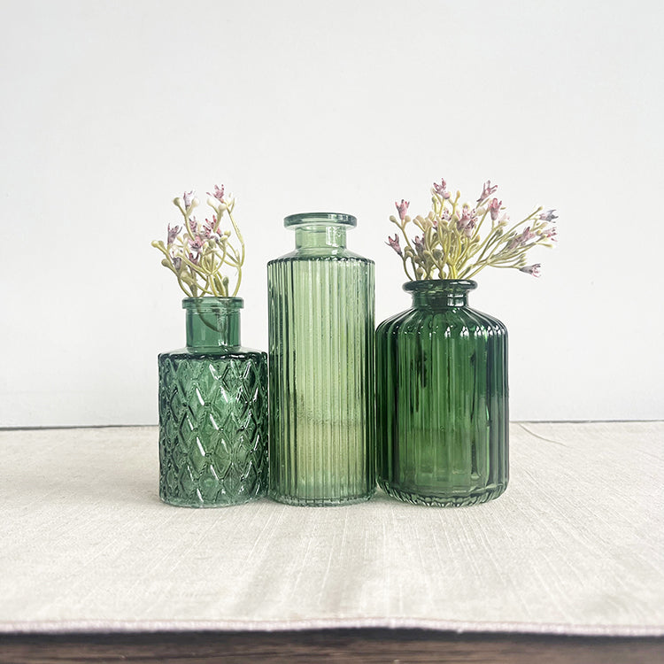 Green Glass Bud Vases | Set of 3