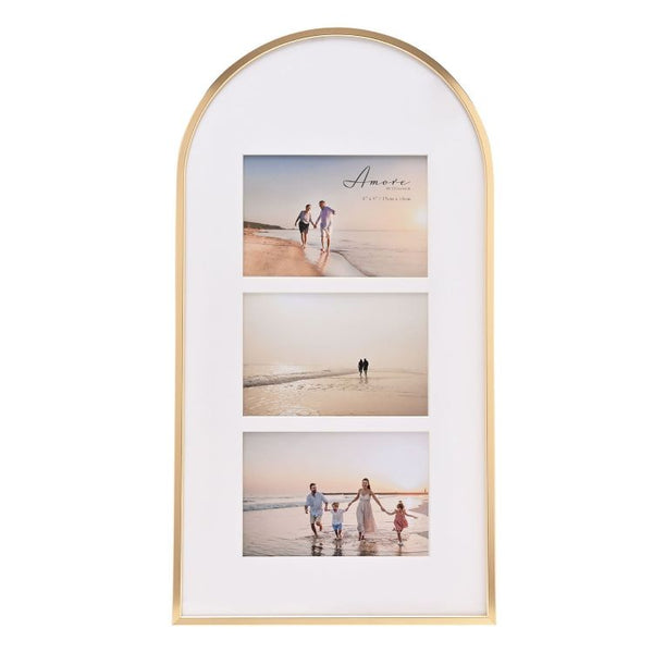 Gold Arch Topped Photo Frame | 3 6x4" Apertures
