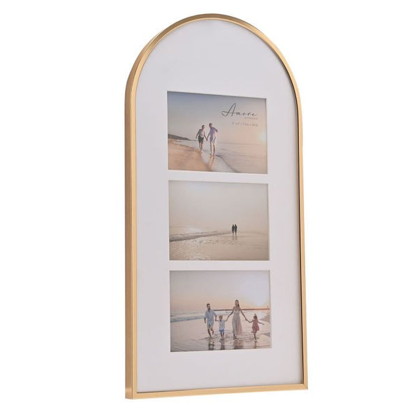 Gold Arch Topped Photo Frame | 3 6x4" Apertures