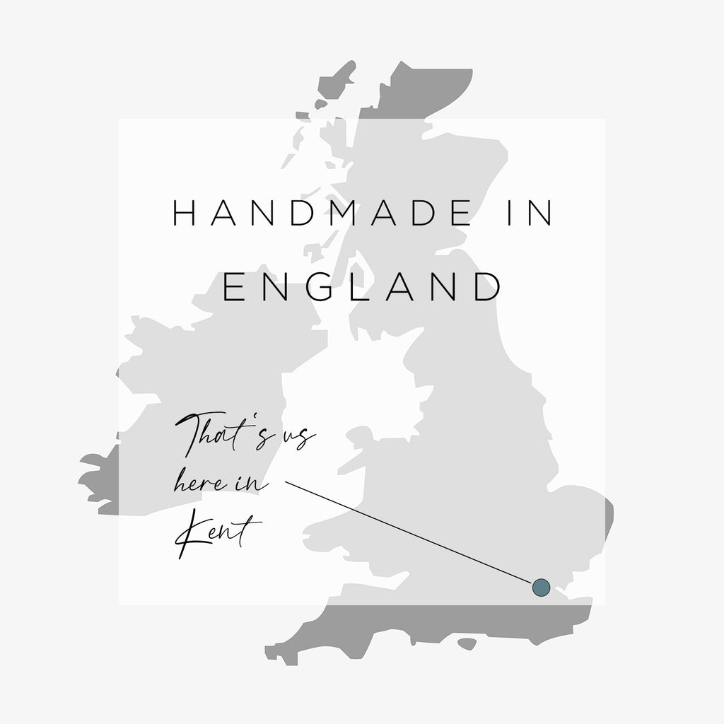 Map of England with the text Handmade In England Pinpointing PF&A's Location in Kent