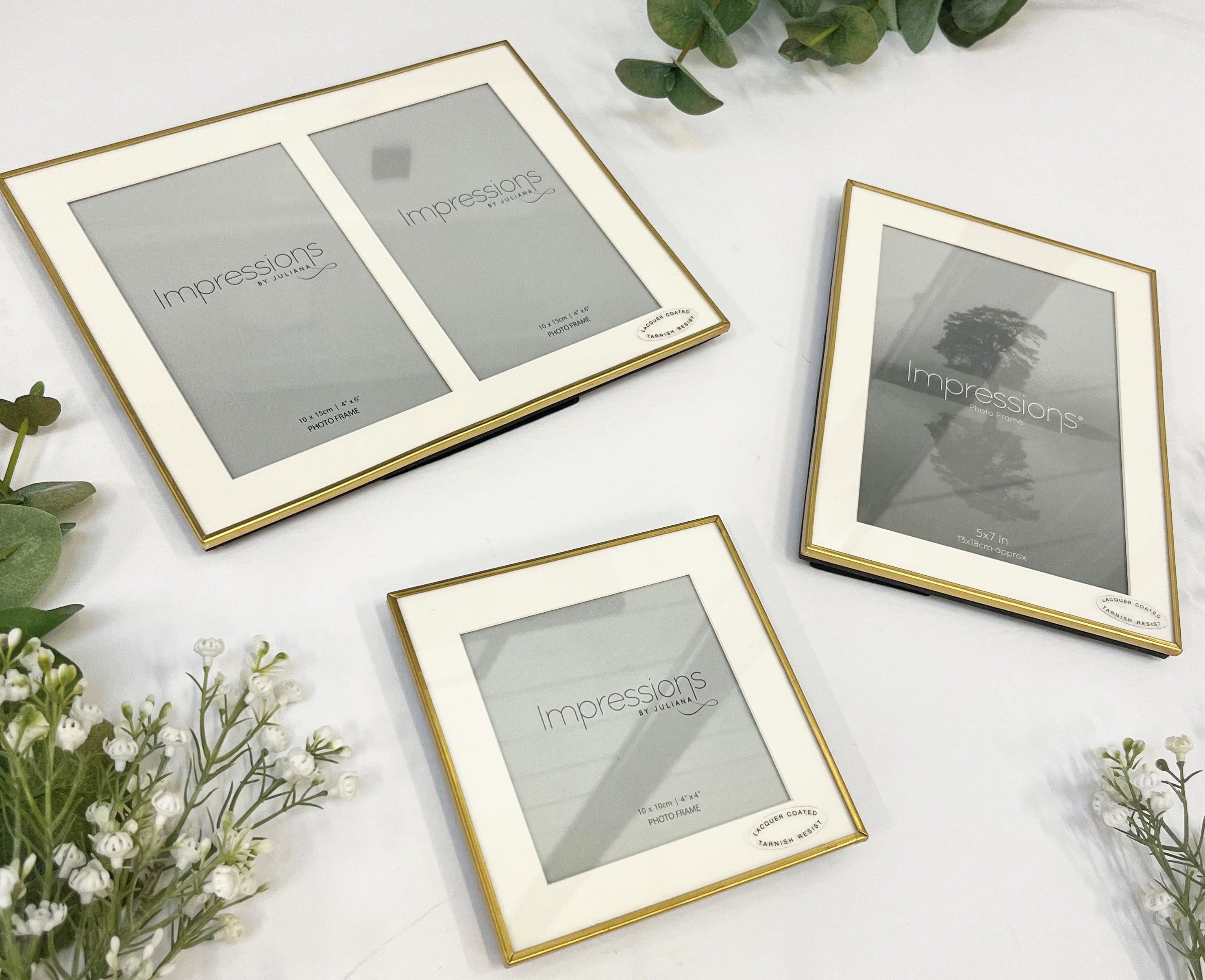 3 Brushed Brass Fine Gold Photo Frames 
