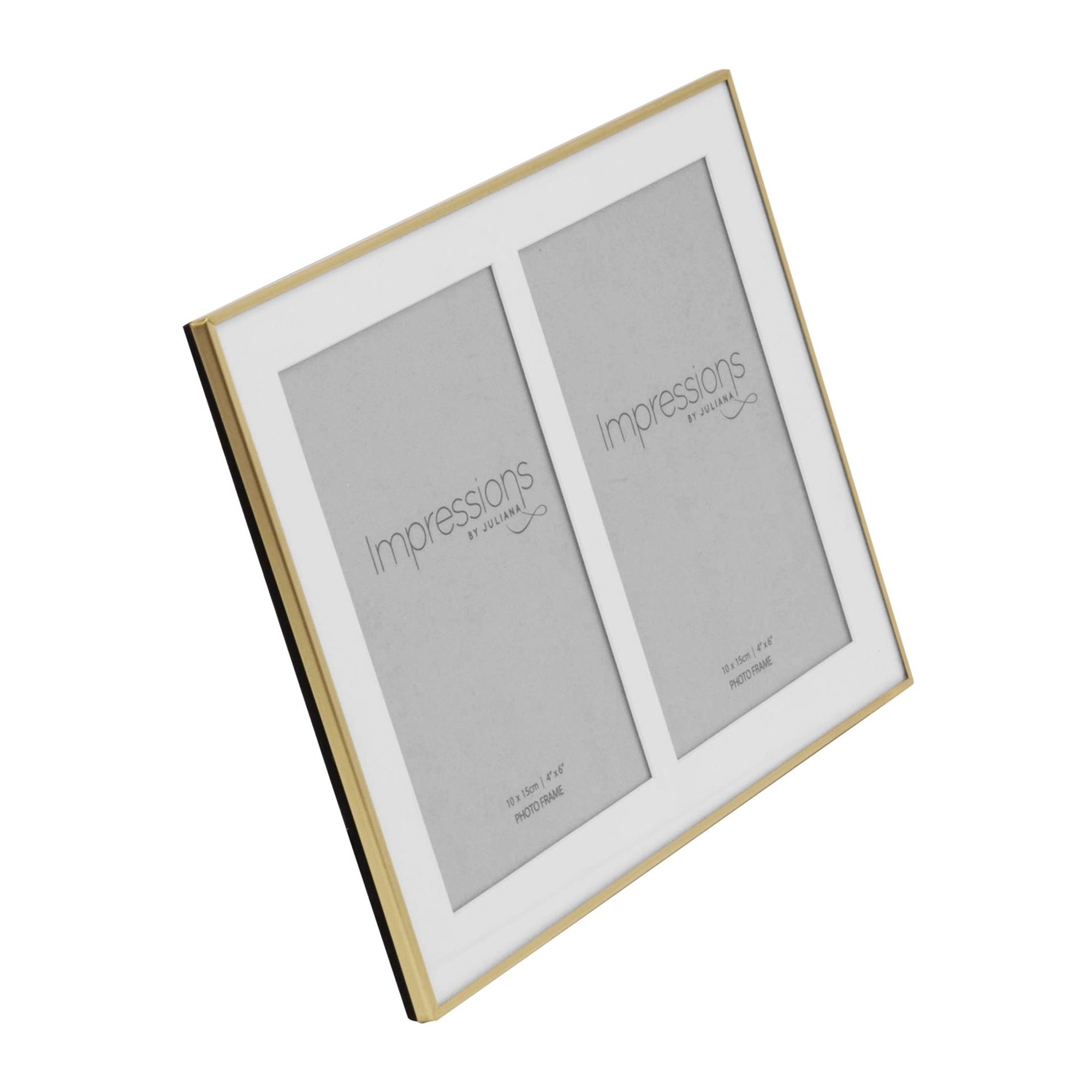 Double 6 X 4 Brushed Brass Fine Gold Photo Frame